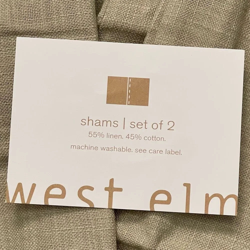 West Elm Dark Flax Warm Gray Melange Linen Cotton Blend Pillow Shams NWT